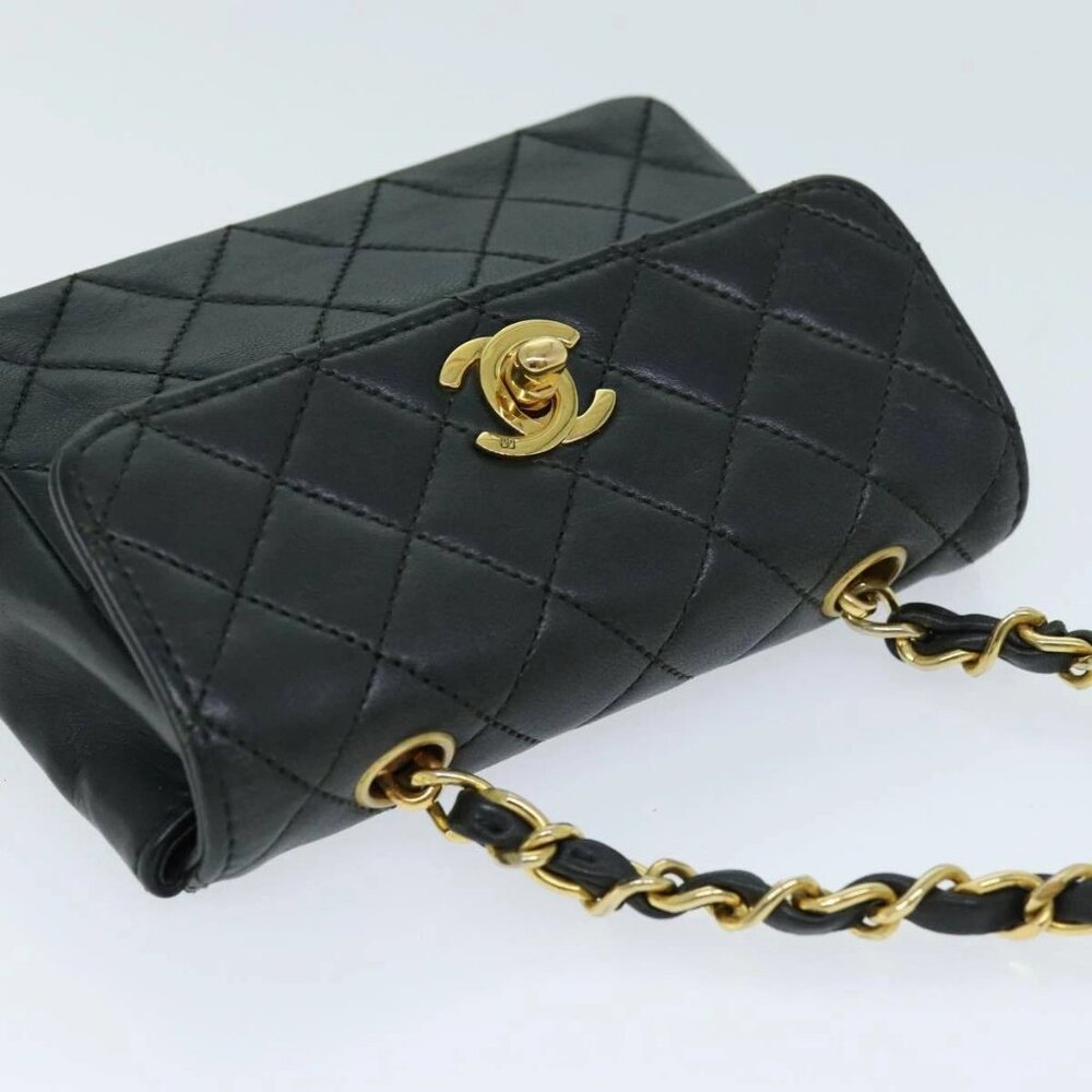 CHANEL Mini Matelasse Turn Lock Chain Bag Lamb Skin Black CC Auth 72435AV - Picture 6 of 15